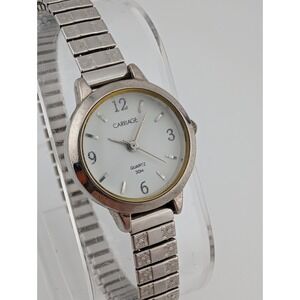 Carriage Watch Women 21mm Case Silver Stretch Band- New Battery